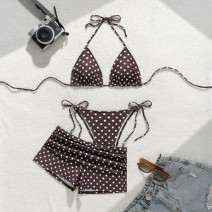 Viviblook Z0126ST01 Nuevo traje de baño para mujer, ropa de playa de verano, trajes de baño con tirantes de lunares, conjunto de Bikini Sexy de 3 piezas con cordones negros - Product Image 4
