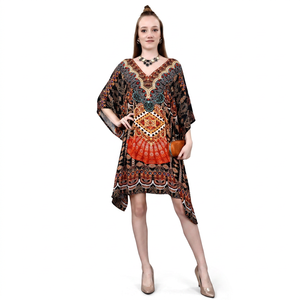 Robe longue caftan africaine en viscose pour femme, coupe décontractée, kimono, tunique, poncho, finition soyeuse, style bohème, pour les vacances, la maison ou les loisirs - Product Image 1