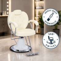 Kursi Barber Hidrolik Putih Krim Mewah Profesional untuk Salon, Kursi Penata Rambut, Kursi Spa Kecantikan yang Dapat Direbahkan untuk Barbershop