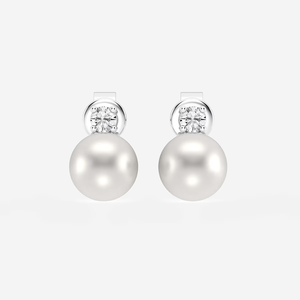 Boucles d'oreilles classiques en perles de culture d'eau douce de 6,5 à 7,0 mm et diamants de laboratoire de 0 carat avec une élégance intemporelle et une équité éthique - Product Image 1