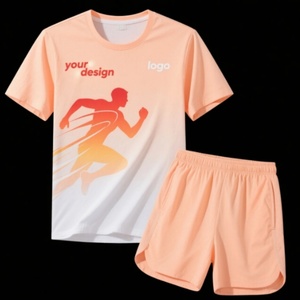 Custom Printed Digital Print Custom Logo Summer Sport Workout Set Clothes Wholesale Fitness Gym Wear Unisex Short Sleeve T-Shirt - Product Image 3