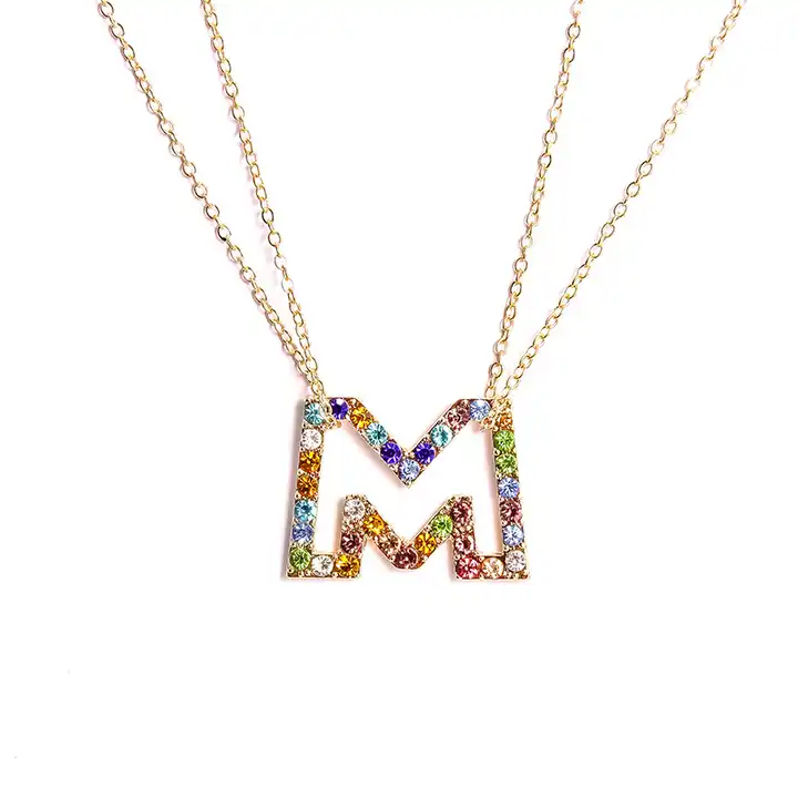 Initial Disc Necklace Rainbow Jewelry Custom Initial 