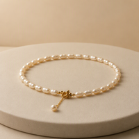 Ensemble de bijoux minimalistes en perles, collier, bracelet, boucles d'oreilles, perles de riz d'eau douce 7-8 mm, argent 925, simple, pour femmes, vente en gros, personnalisable