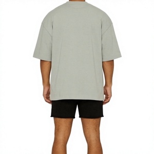 T-shirt décontracté en coton uni à col rond, coupe ajustée, en jersey de coton épais 300 g/m², style vintage pour homme - Product Image 2