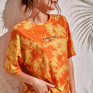 Custom <strong>T</strong> <strong>Shirt</strong> <strong>Yellow</strong> and Orange 100% Cotton Short Sleeve Tie Dye Pus Size <strong>T</strong> <strong>Shirts</strong> for <strong>Women</strong> - Product Image 2