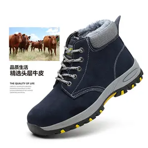 Factory Direct Black Cow Suede Men's Leather Safety Shoes Work Boots Industrial