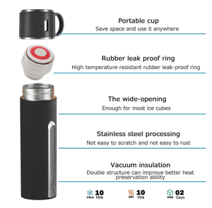 Set Regalo Aziendale da Viaggio con Thermos in Acciaio Inox da 500ml Personalizzato ZB Factory con Tre Coperchi Bottiglia Termica Isolata per Auto - Product Image 3