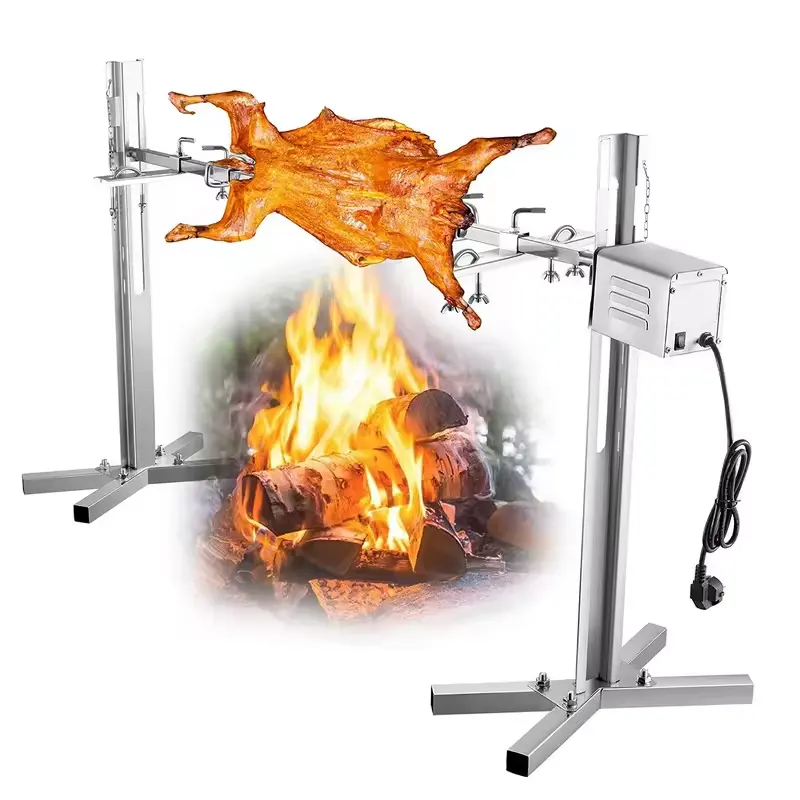 Trépied portable en acier inoxydable à hauteur réglable, broche rotative pour cochon d'agneau, barbecue, kit de rôtissoire avec moteur