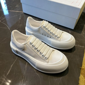 White Canvas Platform Sneakers Round Toe Lace-up Breathable All Seasons Walking <b>Shoes</b> - Product Image 1