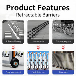 Barrière <span class=keywords><strong>de</strong></span> sécurité routière télescopique rétractable manuelle à pousser-tirer avec roues <span class=keywords><strong>pour</strong></span> <span class=keywords><strong>parking</strong></span>, aéroport, métro, centre commercial - Product Image 2