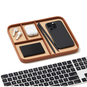 Organisateur de bureau créatif en cuir PU, plateau de rangement pour table de chevet, plateau de rangement pour salon, salle de bain, rangement de bijoux, design pliable - Product Image 6