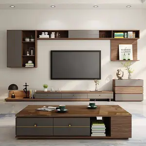 Fashion Wooden Modern MDF TV Unit Cabinet Living Room Furniture Glass TV Table Luxury TV Stand With Coffee Table