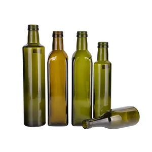 Bouteille ronde en verre vert foncé de 250ml pour huile d'olive avec couvercle en aluminium à vis Surface d'estampage à chaud pour usage alimentaire