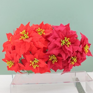 Venta al por mayor Poinsettia <span class=keywords><strong>artificial</strong></span> 5 cabezas Navidad <span class=keywords><strong>flor</strong></span> <span class=keywords><strong>maceta</strong></span> franela inmortal ramo <span class=keywords><strong>maceta</strong></span> jardinería accesorios decorativos - Product Image 6