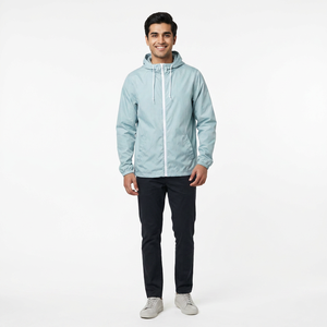 Veste coupe-vent légère en toile personnalisée pour homme 2026 avec col montant 100 % polyester, logo extérieur pour l'hiver - Product Image 1