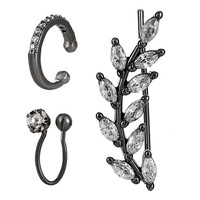 Ensemble de clips d'oreille en zircon très vendu, style tendance, clip d'oreille en forme de feuille, sans trous d'oreille, boucles d'oreilles simples en cuivre, bijoux