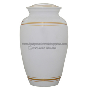 Brass White Enameled Golden Line Urn - CRU-1039 - Product Image 2