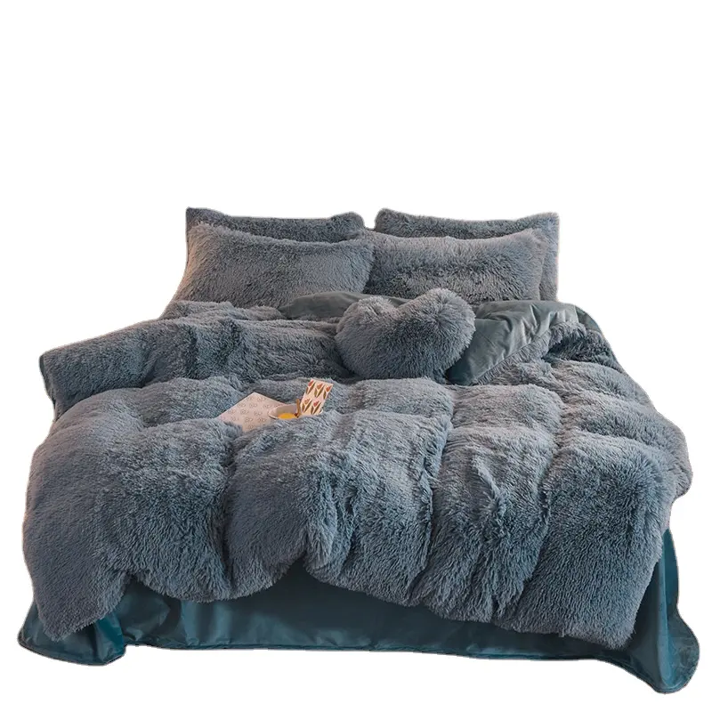 Dropshipping Wholesale Winter Warm Super King Size Sheets Luxury Fluffy Bedding Set