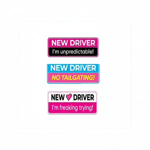 Pack d'autocollants de voiture magnétiques pour nouveau conducteur rose intéressant de 3 décalcomanies réfléchissantes pour nouveau conducteur - Product Image 1