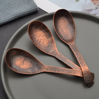 Cuillère en cuivre rétro vieilli, écologique, en forme de lingot, martelée à la main, à fond plat profond, pour la salle à manger à domicile