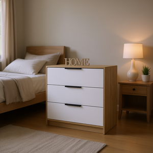 Cómoda de tres cajones de madera con diseño moderno para dormitorio, mueble auxiliar independiente. - Product Image 2