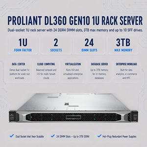 Servidor en Rack DL360 Gen10 Plus, Gen11, Gen9, Gen12, 1U, HDD, SAS, PCIe, Almacenamiento, NAS, Memoria, Centro de Datos, Carcasa * Plataforma de Doble Socket 1U - Product Image 1