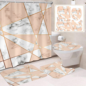 Ensemble de rideaux de douche géométriques modernes et luxueux avec tapis de bain et couvre-cuvette assortis, en polyester imperméable, décoration de salle de bain - Product Image 4