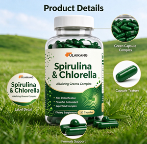 Capsules de spiruline et de chlorelle en marque privée OEM, complexe de plantes <span class=keywords><strong>vertes</strong></span> 100% pur pour la détoxification et le soutien immunitaire, 120 unités - Product Image 4