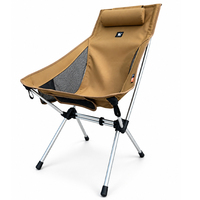 Kursi Camping Ringan Sandaran Tinggi 600D Oxford Rangka Aluminium Dengan Bantal Sandaran Kepala dan Kantong Tempat Cangkir untuk Perjalanan