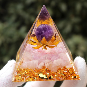 <b>Crystal</b> <b>Chip</b> Pyramid Resin Epoxy Craft Desktop Ornament Amethyst Lotus Home Decoration Gift - Product Image 1
