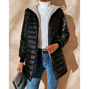 Custom Medium <strong>Long</strong> Women's Fashion <strong>Winter</strong> Coat Casual Quilted Hooded Thin Fleece <strong>Jackets</strong> for Women - Product Image 1