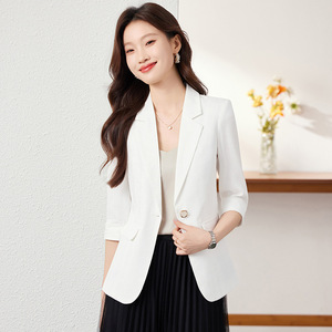 Women's Short Blazer White Solid Color Viscose Fiber No-Wrinkle Treatment For Commuters Spring Autumn 2025 - Product Image 4