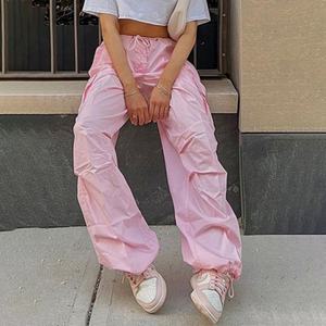 Pantalones Cargo Y2K Holgados Personalizados con Seis Bolsillos, Estilo Informal, Cintura Elástica, Pliegues en las Rodillas, Tipo Paracaídas para Mujer - Product Image 3