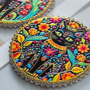 Bán buôn 3D kết cấu nổi in đá gốm uống đế lót ly với logo vàng - Product Image 3