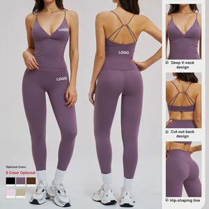 Ensemble <span class=keywords><strong>de</strong></span> sport et yoga personnalisé pour femme : Leggings respirants à motif uni et soutien-gorge <span class=keywords><strong>de</strong></span> sport pour l'entraînement en extérieur et la gym - Product Image 2