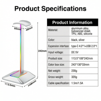 Support de casque de jeu RGB Jetion avec hub USB et lumières LED, chargement Type-C, en silicone pour configuration de jeu PC PJT-OQT3682