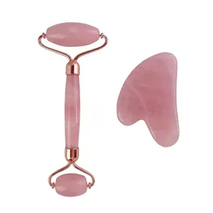 Conjunto de rolo de jade quartzo, conjunto de jade quartzo rosa e quartzo 100% natural para cuidados da beleza