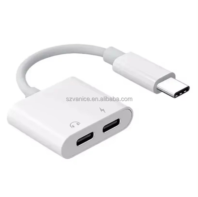 Direct Sale Premium Digital Type-C to Dual Type-C 2in1 Adapter Splitter USB-C Charging Port and USB-C Headphone Audio Adapter