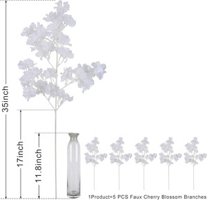 Flores Decorativas Artificiales al por Mayor, Ramas de Flores de Cerezo de Seda Blanca de Alta Calidad, Ecológicas, para el Día de San Valentín - Product Image 3
