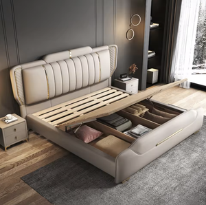 Ensemble de meubles de chambre à coucher modernes de luxe de taille King Offre Spéciale lits rembourrés doubles en cuir avec cadre en bois pour la maison ou l'hôtel - Product Image 3
