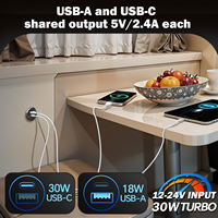 Chargeur rapide à montage sur panneau en alliage d'aluminium USB-C + USB-A, 2 ports, 12-24V, avec vis de fixation et lumière LED, pour camping-car, remorque, VR