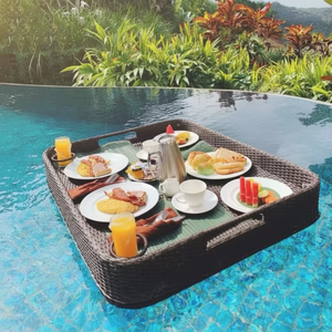 Plateau de rangement flottant en rotin imperméable pour brunch au bord de la <span class=keywords><strong>piscine</strong></span>, vaisselle d'extérieur écologique pour villa, hôtel, complexe hôtelier - Product Image 3