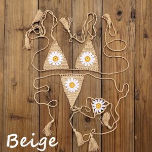 Ensemble de maillot de bain bikini rose sexy en crochet fait main, 2 pièces, vêtements de plage, maillot de bain fitness avec fleur brodée à la main, personnalisable - Product Image 2