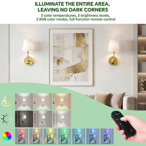 Detachable Rechargeable Battery Wireless LED <b>Wall</b> <b>Lights</b> with Shade & <b>Remote</b>,3 Colors & 7 RGB Dimmable for Bedroom Living Room - Product Image 3