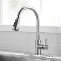 Robinet de cuisine professionnel flexible avec douchette extractible, poignée simple ou double, en acier inoxydable brossé, matériau personnalisable