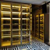 Lemari Penyimpanan Anggur Modern Premium Ramah Lingkungan Skala Besar dengan Pintu Kaca, Rangka Baja Tahan Karat, Rak Pajangan Tinggi untuk Rumah, Bar, Hotel