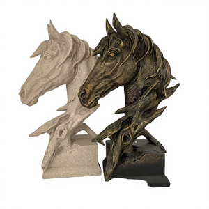 Sculpture de tête de cheval en résine, art populaire moderne, dessin animé, peinte à la main, modèle artisanal, décoration d'intérieur, statue - Product Image 4