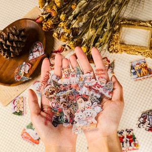 56 feuilles d'autocollants en vinyle découpés transparents, motif <span class=keywords><strong>chien</strong></span> <span class=keywords><strong>de</strong></span> Noël mignon, <span class=keywords><strong>film</strong></span> autocollant PP imperméable pour gobelets et cadeaux - Product Image 5
