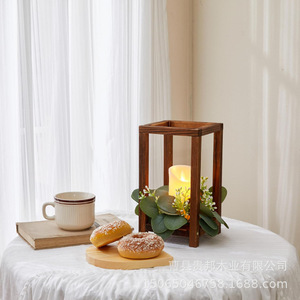 Porte-bougie en bois style ferme, lanterne en pin, décorations de table de mariage, centre de table durable - Product Image 2