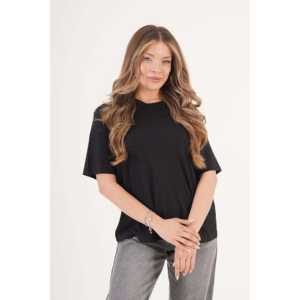 T-shirt noir à col rond pour femme avec détails de surpiqûres - Vente en gros - Product Image 3